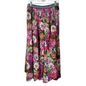 Anthropologie Maeve Banda Floral Maxi Skirt Pink  Green Pull-On Womens Size M